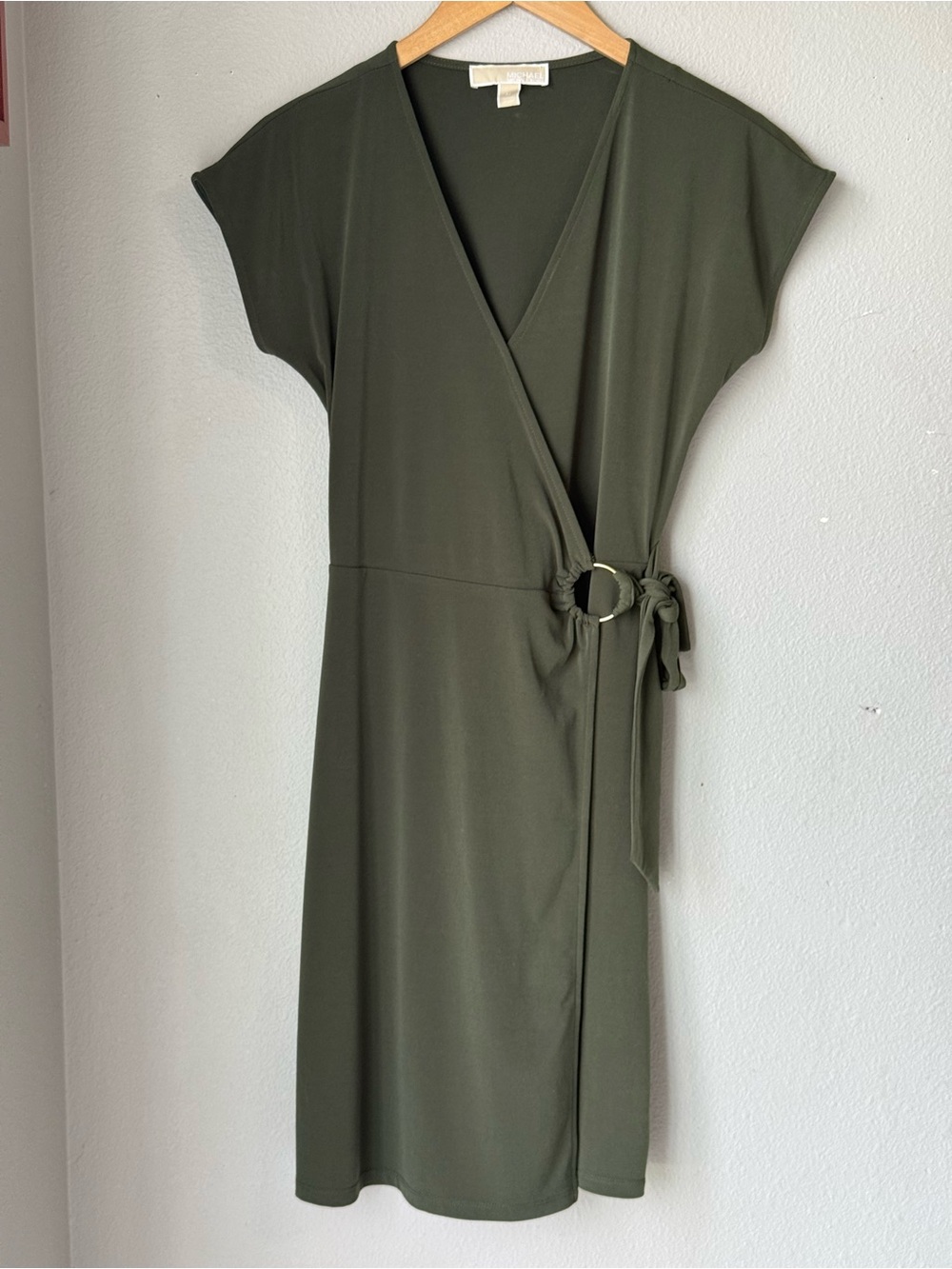 Michael Michael Kors Women’s Olive Faux Wrap Dress with Ring Tie Size Medium